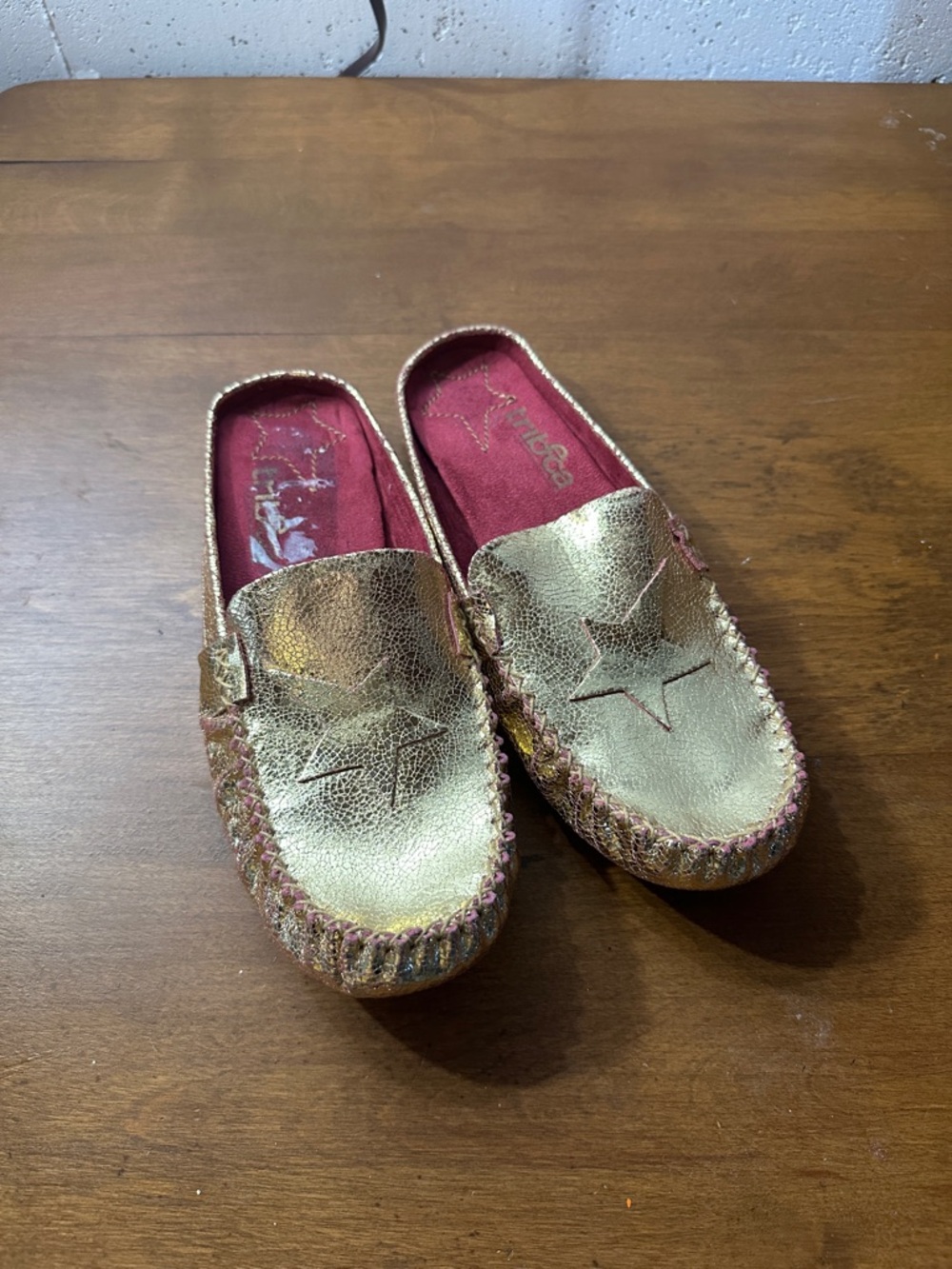 Metallic Star Moccasin Loafers in Gold with Pink Interior